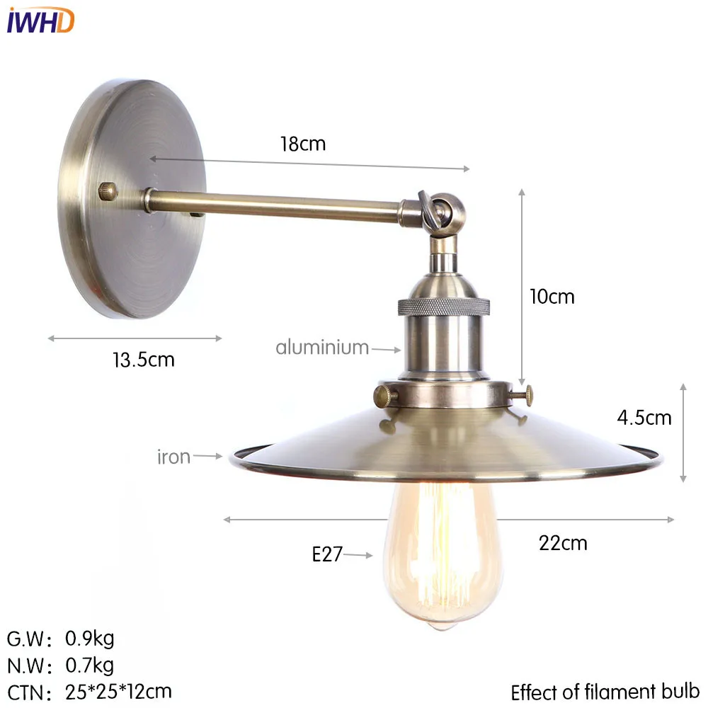 IWHD Американский Лофт латунь Эдисон винтажный настенный светильник ванная комната зеркало Лофт ретро настенные бра промышленное домашнее освещение
