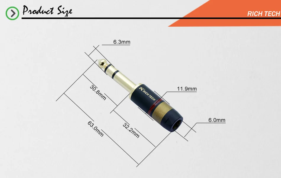 Комплект из 2 предметов, 3-сваевыдрегиватель 6,35 Динамик Plug Позолоченные аудио разъем 6,35 мм стерео джек сборки микрофон разъем провода