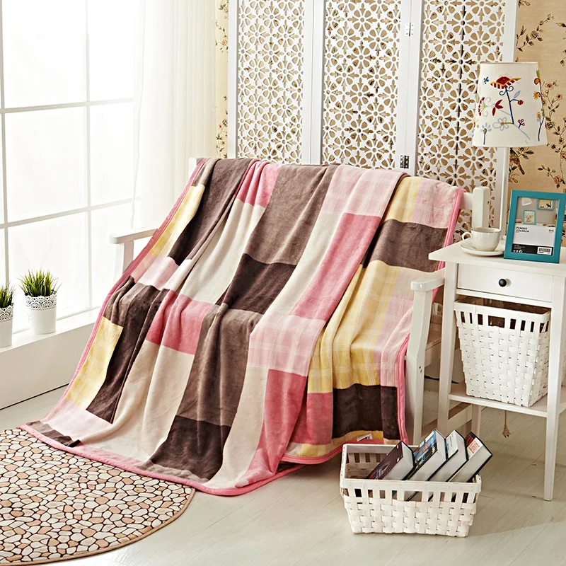 

Pink and yellow fleece blanket on the bed/sofa,multi-size flannel blanket for autumn/spring,home bedding bedspread for adults