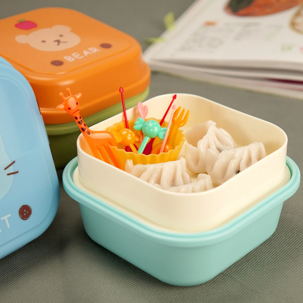 

Portable Cartoon Lunch Box Double Layer Food Fruit Container Storage Box Picnic Plastic Bento Box For Students 3 Shaped