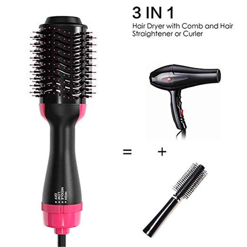 Electric Hot Air Curling Iron Comb 2 In 1 One Step Hair Dryer Brush And Volumizer Blow Straightener And Curler Salon Tools