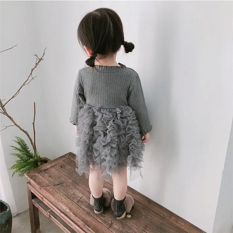 Fanfiluca Girl Long-sleeve Dress Autumn Cute Toddler Dresses For Party And Wedding Cotton Tutu Bow Patchwork Infant Dress023