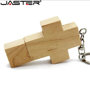 

JASTER (over 10 pcs free LOGO) wooden cross USB 2.0 usb flash drive keychain pendrive 4GB 8GB 16GB 32GB 64GB gift customer LOGO