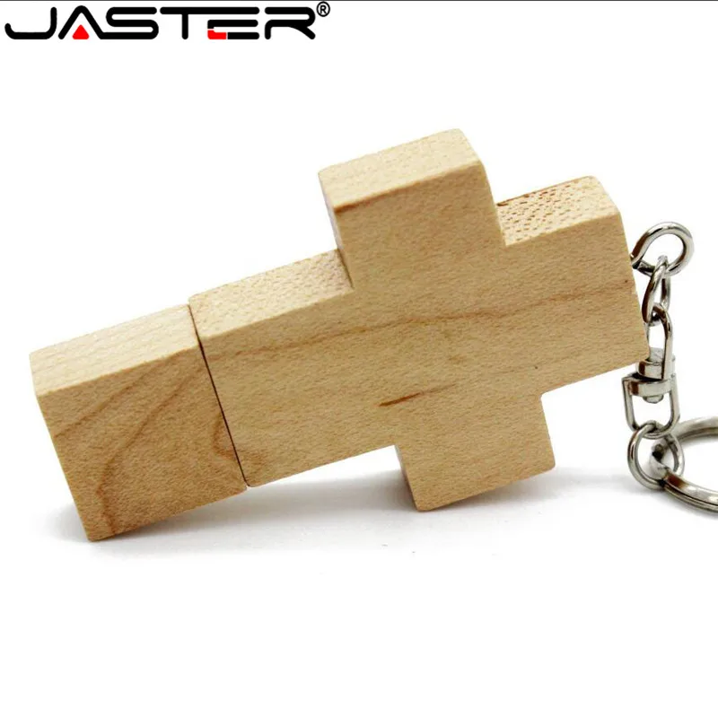 

JASTER (over 5 pcs free LOGO) wooden cross USB 2.0 usb flash drive keychain pendrive 4GB 8GB 16GB 32GB 64GB gift customer LOGO