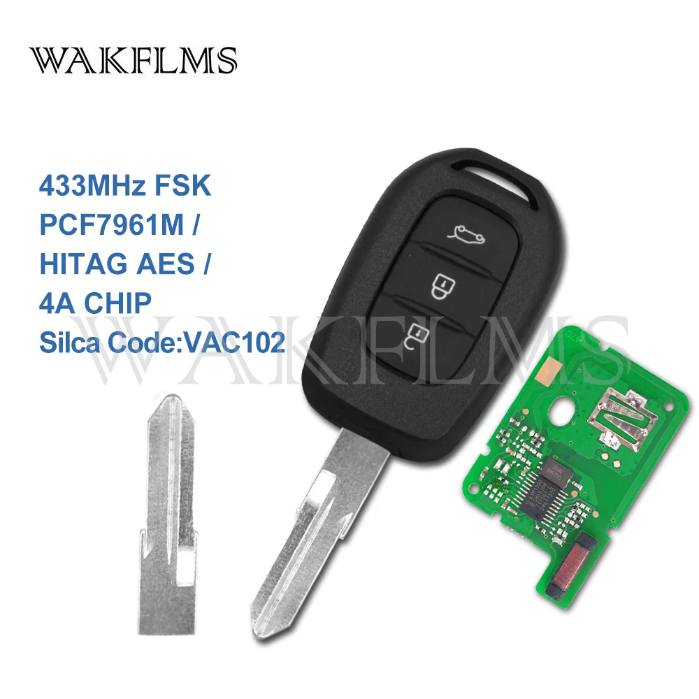 

3 Buttons Remote Car Key 433MHz Fob for Renault DACIA DUSTER 2013-2018 PCF7961M HITAG AES 4A Chip VAC102 No Mark