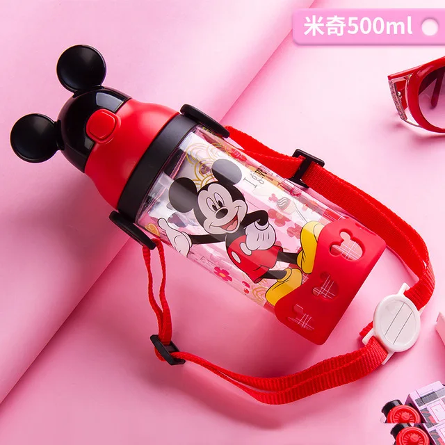Disney Minnie Mickey Mouse Cups Cartoon Plastic Solid Feeding Student Convenient Outdoor Child Sports Bottle With Straw 520ML