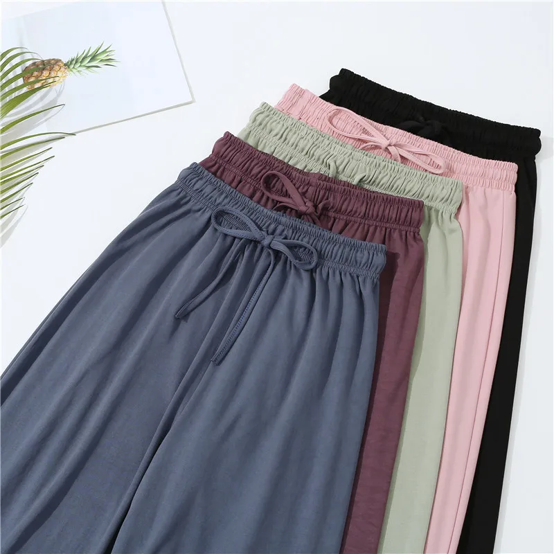 

AweiY Wide Leg Pants Female Summer Drawstring Straight-Cut Pants Loose Casual Pants Draped Trousers Thin Mop the Floor Pants