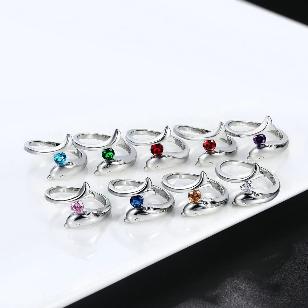 Новинка, милые кольца с дельфинами для женщин и девушек, подарок на день рождения, инкрустированное красочным камнем, очаровательное Ювелирное кольцо DWR788M