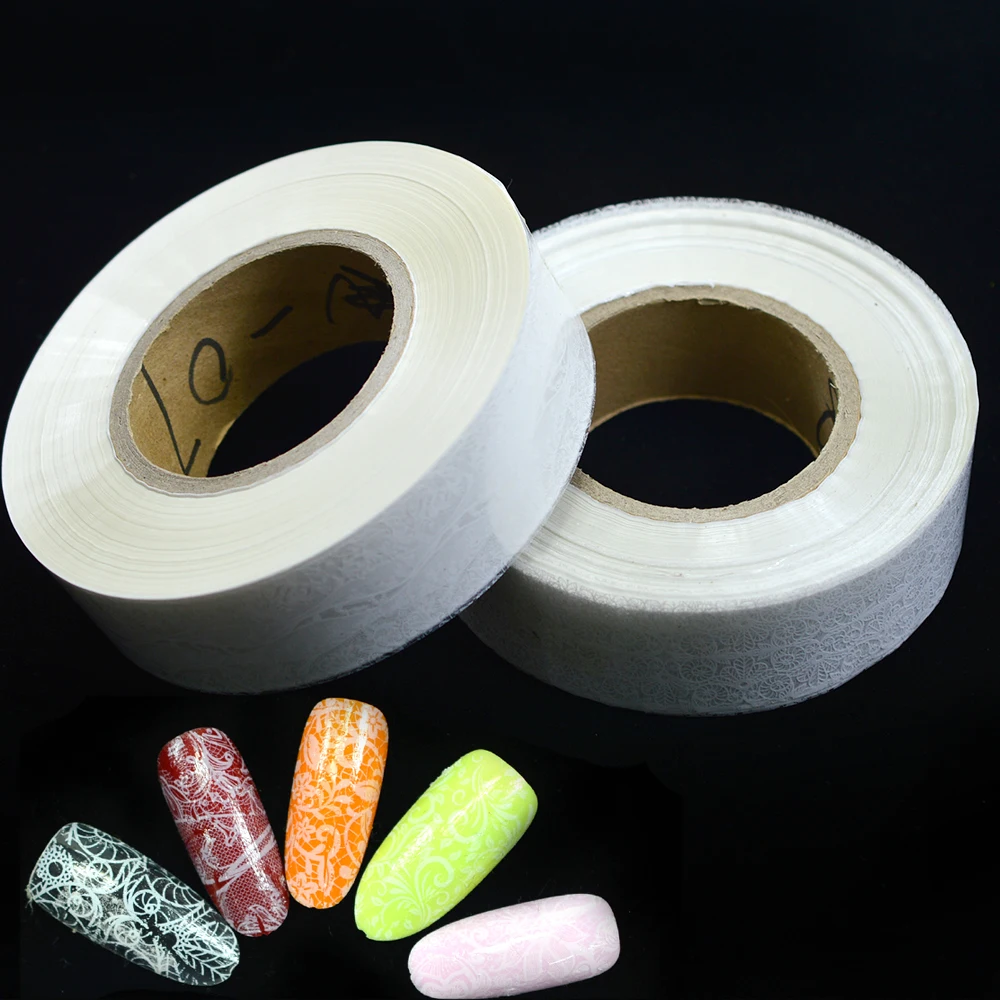 

Nail Sticker DIY Polish Adhesive Glue Foils White Lace Flower Nail Art Rolls Nail Foils 500m 10 Designs Hot Sales LM01-10