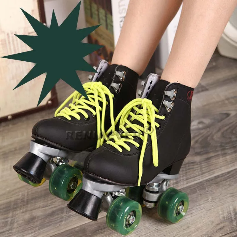 Roller Skates Black With Green Led Lighting Wheels Double Line Skates