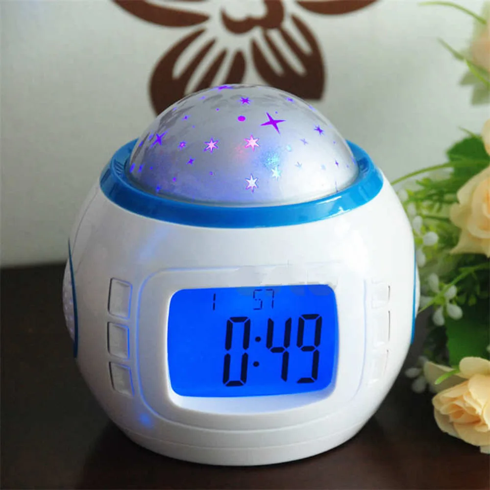  Creative Projection Alarm Clock MultiFunction Music Star Clock Natural Sound Sleep Electronic Alarm Clock For Gift wiht Starry (5)