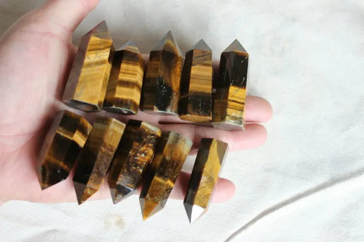

10 SMALL NATURAL TIGER EYE QUARTZ CRYSTAL POINTS HEALING.Wholesales Price,Free shipping