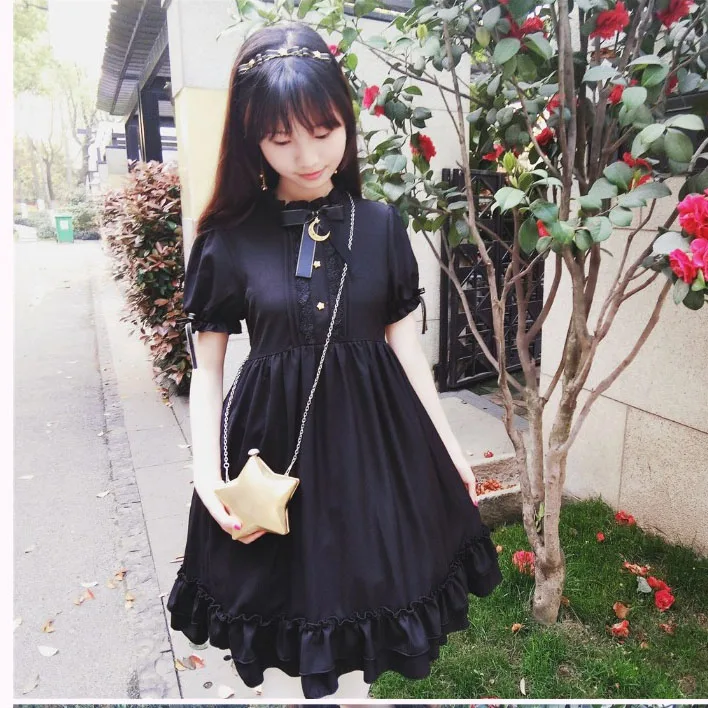 Платье с коротким рукавом в готическом стиле|sleeve dress|short sleeve dressdress black |