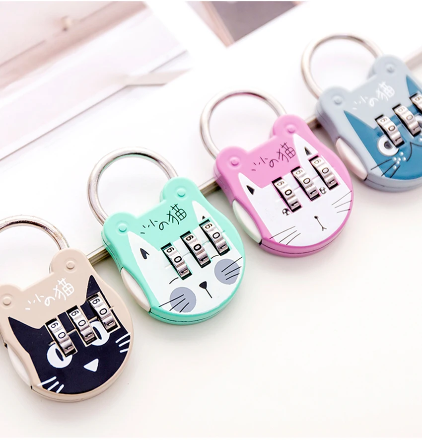 1pc Cute Cat Luggage Padlock Suitcase Backpack Password Lock Cartoon Mini Keyed Padlock Journal Notebook Handbag Code Locks