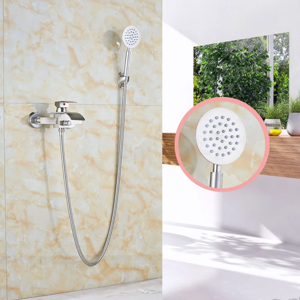 Wall Mounted Bathroom Tub Faucet + Hand Shower + 59" Shower Hose Nickel ...