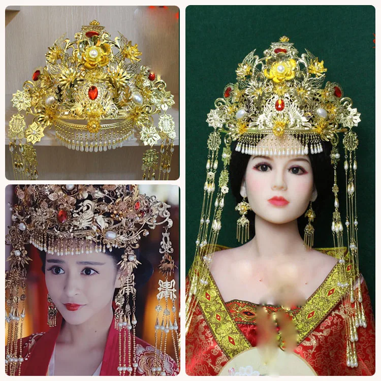 Li ChangLe Wedding Tiara Ancient Chinese Traditional Wedding Phoenix Tiara for Newest TV Play The Princess WeiYoung