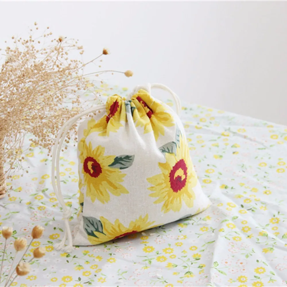 

Cotton Canvas Small Gift Bags SunFlower Printed Gift Bags Kids Wedding Party Favor Candy Drawstring Pouch 14x16 19x24CM