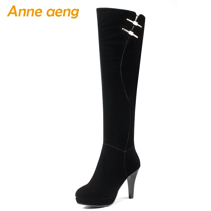 

2018 New Winter Women Knee-High Boots High Thin Heel Round Toe Zipper Elegant Sexy Ladies Women Platform Shoes Black Long Boots