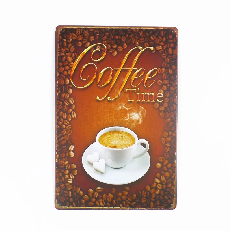 

COFFEE TIME Metal Tin Sign Plaque Vintage Plates Decorative Coffee Bar Retro Decoration Home Decor 20x30 cm