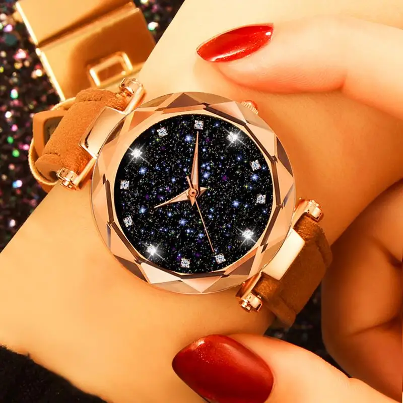 

Starry Sky Women Watches Fashion Leather Band Diamond Star Watch Ladies Quartz Wristwatch Female Luxury Clock Reloj Mujer