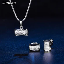 BUDONG Luxury Geometric Bijoux Jewelry Sets Cubic Zirconia Necklace Earrings Set for Women Engagement Jewelry Party Sets XUT052