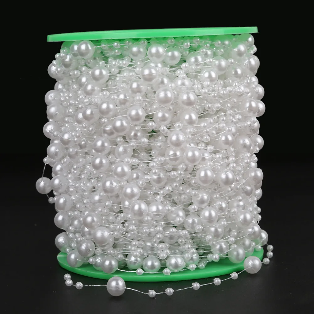

5Meters/Lot White Fishing Line Artificial Pearls Beads Chain Garland Flowers Bridal Bouquet For Wedding Party Decoration