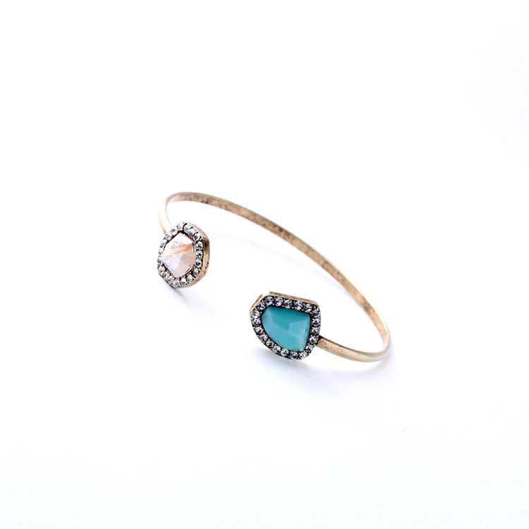 

Antique Gold Color Cuff 2015 Women Rhinestone Inlay Resin Irregular Gem Open Cheap Vintage Bangles