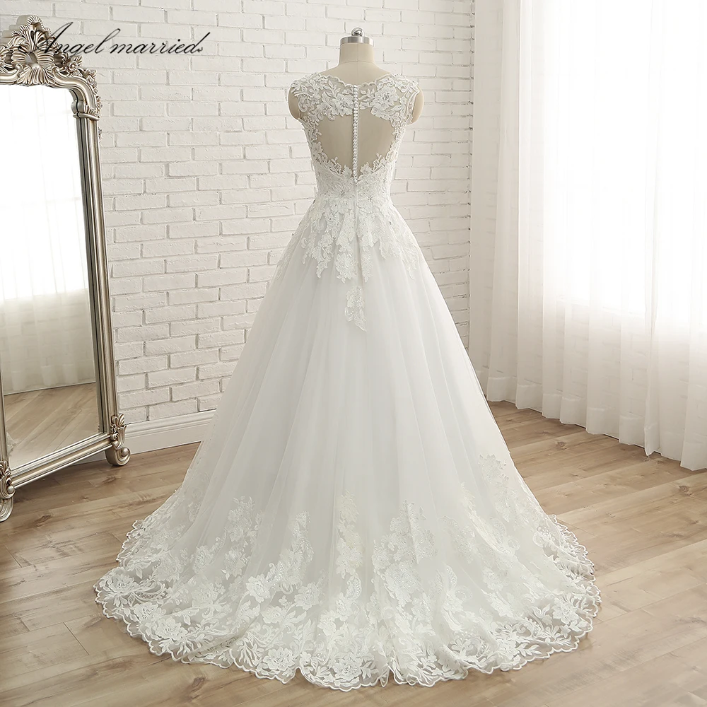 Свадебное платье в винтажном стиле, с кружевом, трапециевидной формы, высокое качество, длинное свадебное платье
