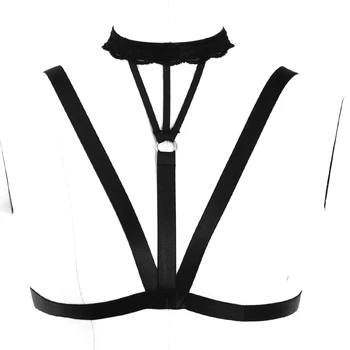 

Body Harness Lingerie Sexy Tops Cage Bra Chest Belt Strap Adjust Plus Size Soft Lace Neck Hollow Out Gothic Dance Festival Rave