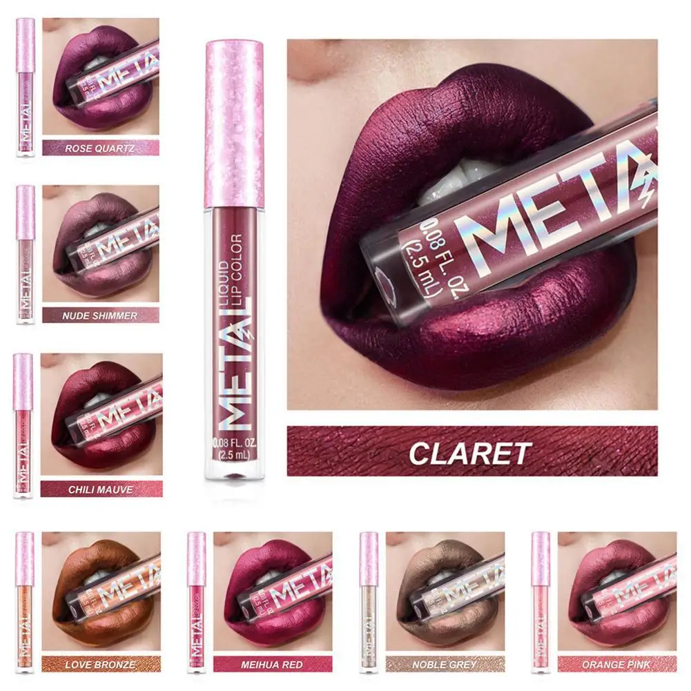 

New Metallic lipsticks waterproof liquid lip sticks lips makeup Shimmer long lasting Pigments Matte lipgloss 12 color