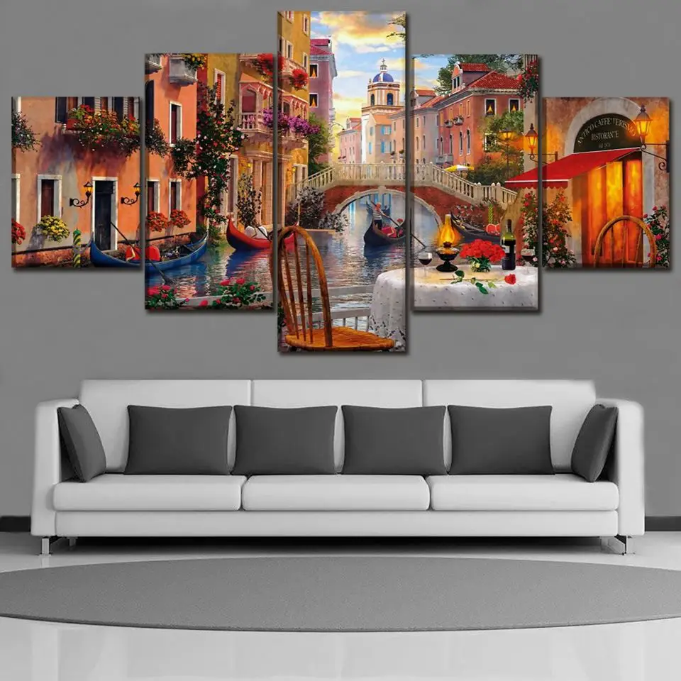 Venice Painting Colourful Landscape Wall Art Large Poster & Canvas Pictures