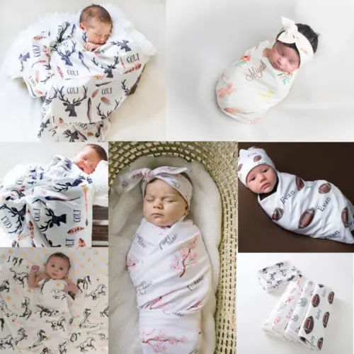 

Pudcoco Newborn Soft Cotton Receiving Blanket Cute Baby Floral Swaddle Wrap Swaddling Sleeping Bag 80X60CM Blanket Headband Set