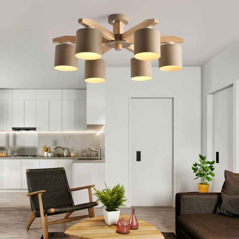 Modern Nordic solid wood LED ceiling Chandelier E27 With Iron Lampshade creative Lighting Fixtures Lamparas Colgantes Wooden|chandelier e27|ceiling