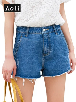 

AOLI 2019 Women Summer Shorts Blue Skinny Sexy Denim High Waist Twerk Tassel Short Jeans Female DNZ909024