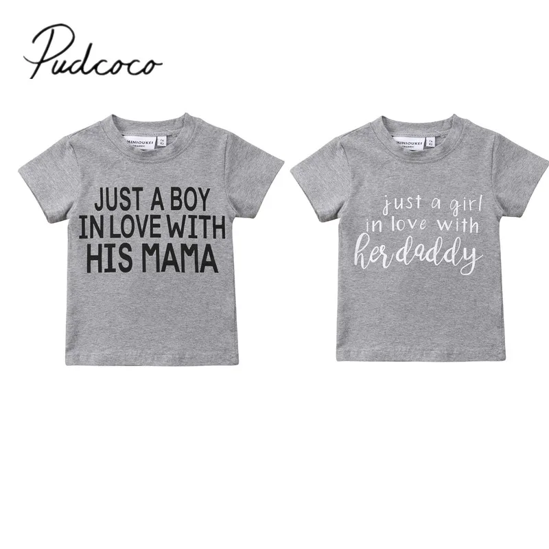 

2018 Brand New Summer Casual Toddler Baby Girls Boys Cotton T-Shirts Tops Love Mom Short Sleeve Letter Print Grey T-Shirts Tops