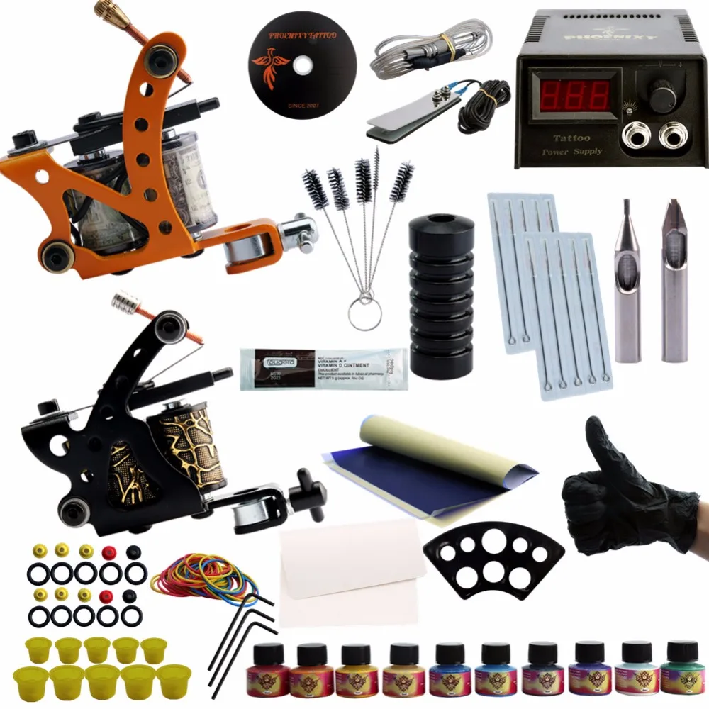 

Tattoo Machines Set 2 Machine Guns Inks Pigment LCD Power Supply Accessories Kits Completed Tattoo Permanent Makeup Tattoo Kit
