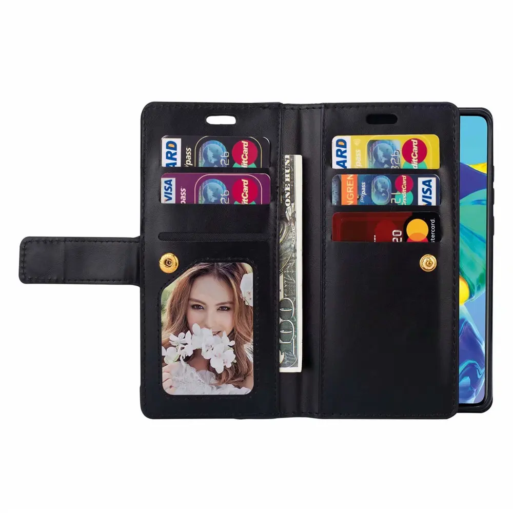 Чехол-книжка на молнии с 9 карманами для карт для huawei P30 Pro Lite Y6 Y7, роскошный кожаный чехол-книжка для Honor 8A Pro 8C