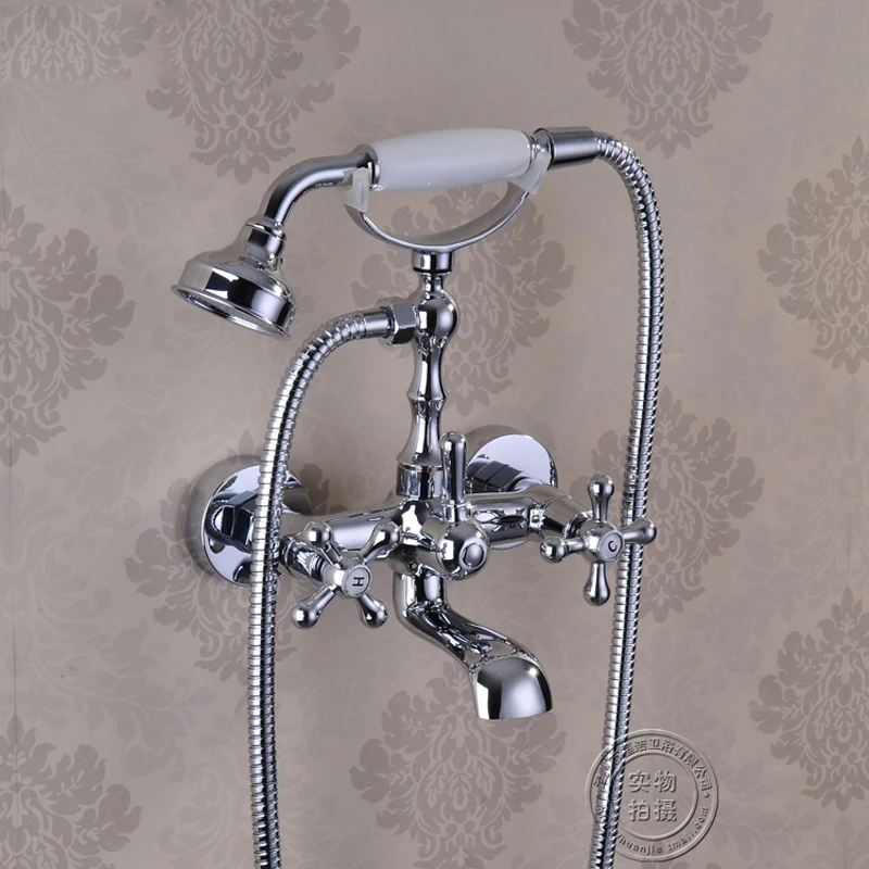 

Wall Mounted Ceramic Telephone Style Hand Shower Polished Chrome Shower Mixer Faucet
