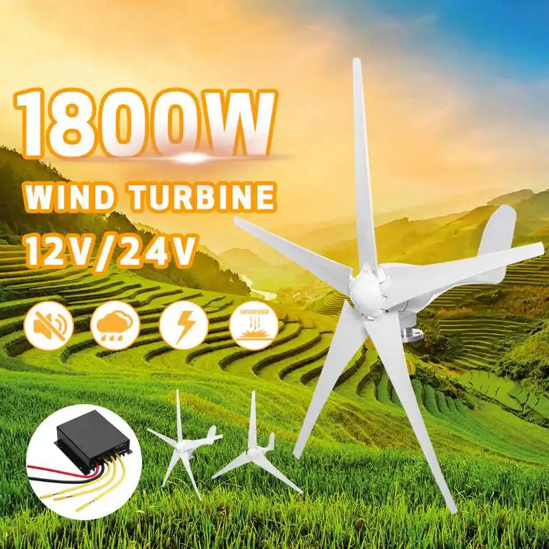 

1800W Wind Power Turbines Generator 12V 24V 3/5 Wind Blades Option With Waterproof Charge Controller Fit for Home Or Camping