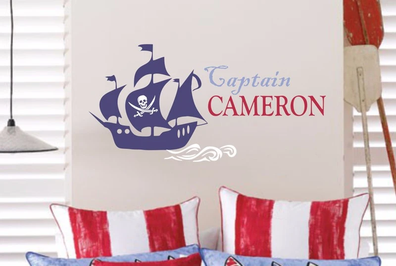 クール海賊壁の装飾パーソナライズ名前海賊デカール海賊船壁アート壁sticke子供の壁のステッカー部屋 Sticker Bathroom Sticker Babyart Glass Light Shades Aliexpress