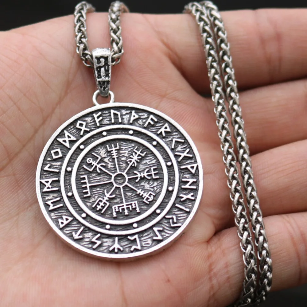 DropshippingViking исландский Vegvisir шлем ужас в руническом круге кулон Vegvisir Viking компас Рунический амулет колье ожерелье