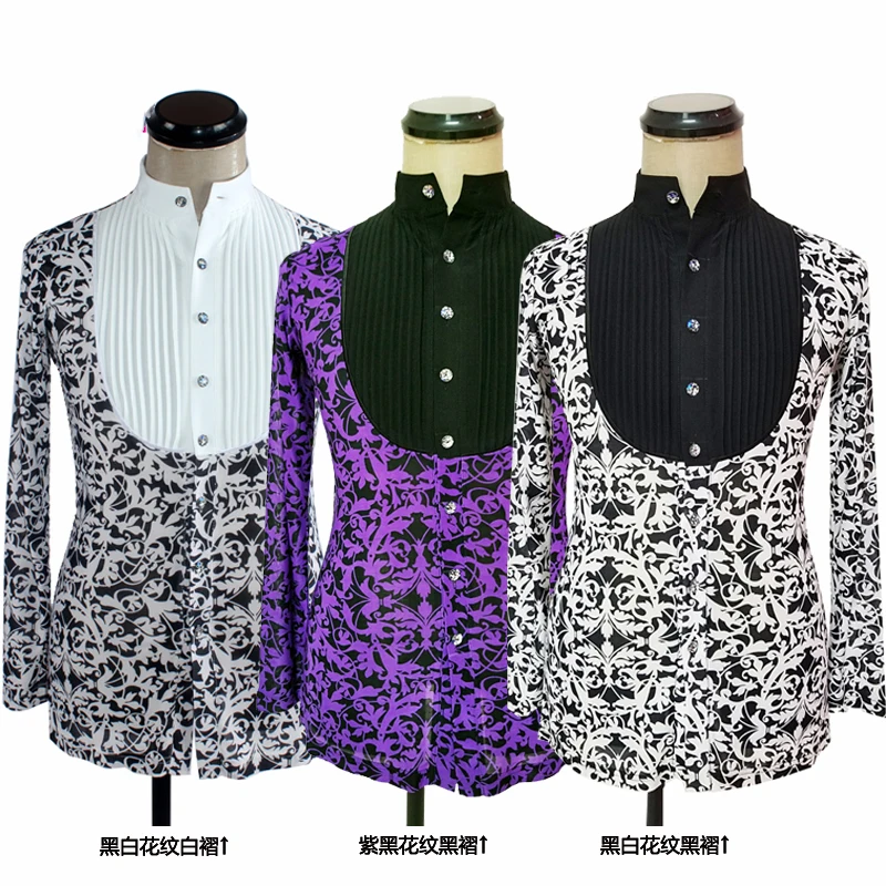 

Latin Dance Shirts Men Printing Long Sleeve Tops Modern Dance Clothing Ballroom Shirt Competition Stage Performance Wear DN1925