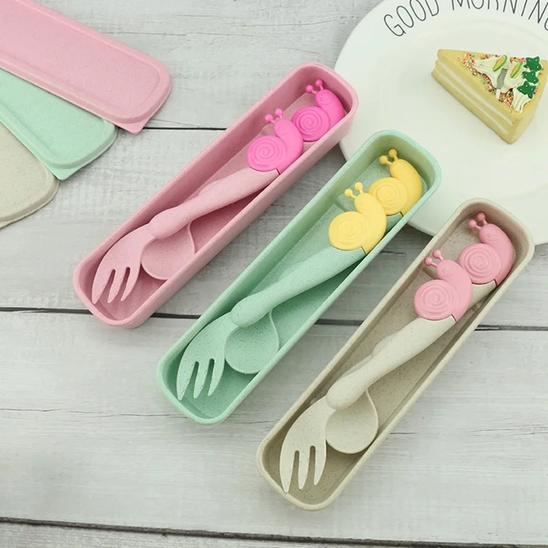 

2Pcs Baby Feeding Spoon Forks Baby Spoon Safety Tableware Infant Learning Spoons