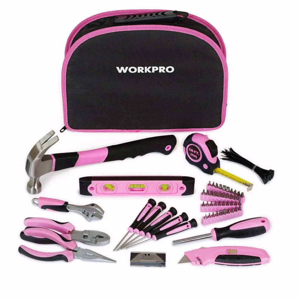 WORKPRO 103PC Hand Tool Set Home Tool Kit Tool Bag Pink Tools for Women Girls