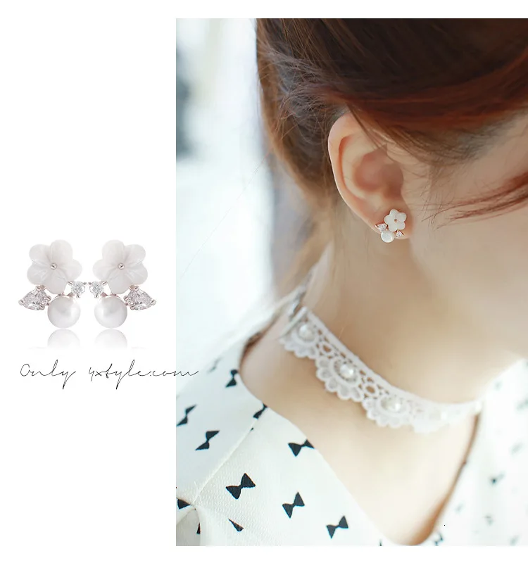 3 цвета, женские серьги-гвоздики с жемчугом и кристаллами в виде цветка для 925 пробы, серебряные ювелирные изделия