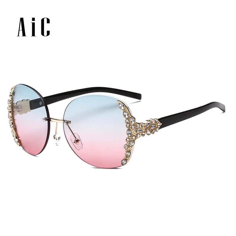 

AIC 2018 Oversized Luxury brand Designer Diamond Sunglasses Women Round Sunglasses gafas de sol mujer lunette de soleil femme
