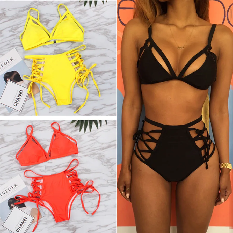 Conjunto De Bikini De vendaje para mujer traje De baño 2018 Sexy traje De baño Bikini alto Waiste traje De baño brasileño Biquini Maillot De Bain Femme XL