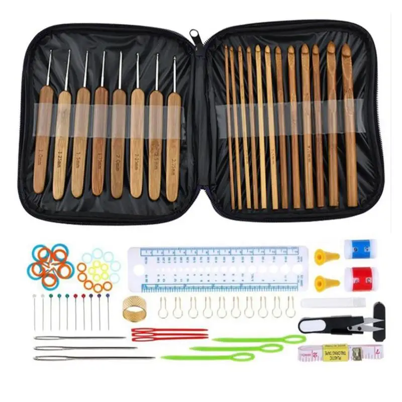 1 Set Handle Crochet Hook Needles Bag Knit Craft Kit Sewing Tool Case Sewing Knitting Needles Metal Crochet Sweater Needle Set - Цвет: 20pcs H