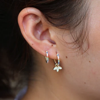 

Fashion Jewelry Gold color 925 sterling silver Round leaf dangle Earrings For Women cz Stone Pendientes silver Earring
