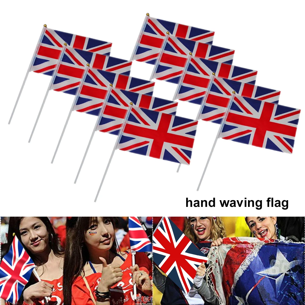 21*14 см, Национальный флаг Англии Великобритании, развевающийся флаг Великобритании Соединенное Королевство баннер с пластиковые флагштоки развивающиеся ручные флажки 10 шт